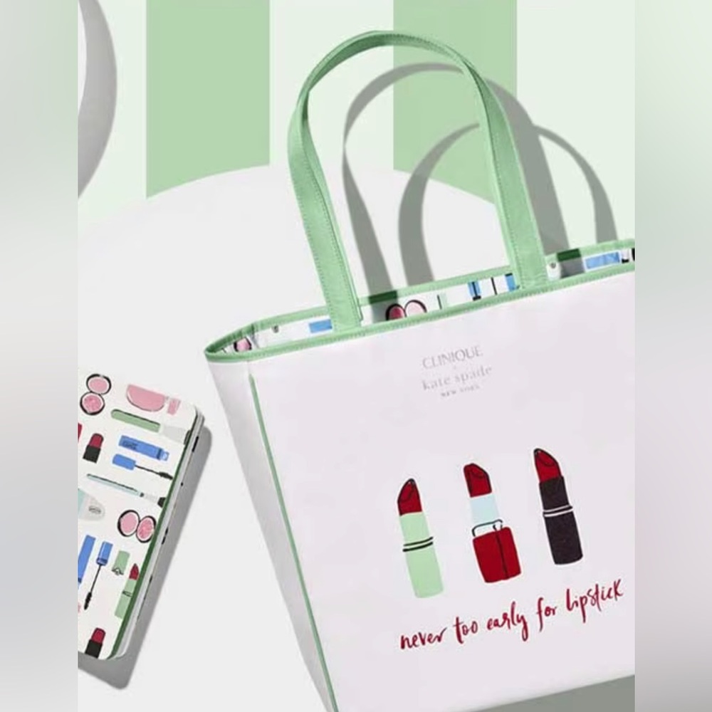 NWT Clinique and Kate Spade tote bag Never Too Early for Lipstick